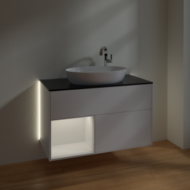 Тумба под раковину Villeroy & Boch Finion 100х50,1 см с подсветкой МДФ белый матовый лак/стекло черное матовое G892GFMT