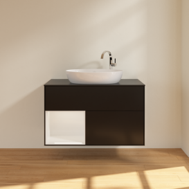 Тумба под раковину Villeroy & Boch Finion 100х50,1 см с подсветкой МДФ черный матовый лак/стекло черное матовое G892GFPD