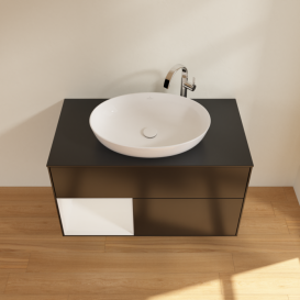 Тумба под раковину Villeroy & Boch Finion 100х50,1 см с подсветкой МДФ черный матовый лак/стекло черное матовое G892GFPD