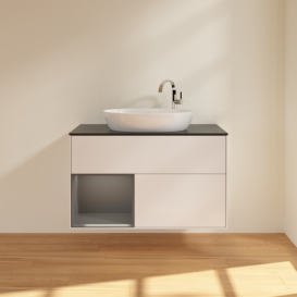 Тумба под раковину Villeroy & Boch Finion 100х50,1 см с подсветкой МДФ глянцевый белый лак/стекло черное матовое G892GKGF