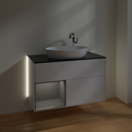 Тумба под раковину Villeroy & Boch Finion 100х50,1 см с подсветкой МДФ глянцевый белый лак/стекло черное матовое G892GKGF
