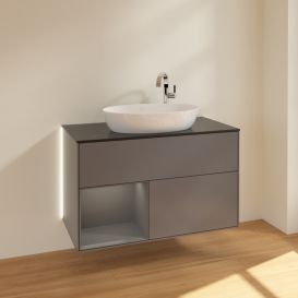 Тумба под раковину Villeroy & Boch Finion 100х50,1 см с подсветкой МДФ антрацит матовый лак/стекло черное матовое G892GKGK