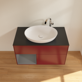 Тумба под раковину Villeroy & Boch Finion 100х50,1 см с подсветкой МДФ пион матовый лак/стекло черное матовое G892GKHB