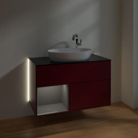 Тумба под раковину Villeroy & Boch Finion 100х50,1 см с подсветкой МДФ пион матовый лак/стекло черное матовое G892GKHB