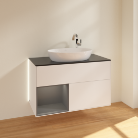 Тумба под раковину Villeroy & Boch Finion 100х50,1 см с подсветкой МДФ белый матовый лак/стекло черное матовое G892GKMT