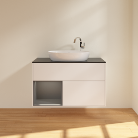 Тумба под раковину Villeroy & Boch Finion 100х50,1 см с подсветкой МДФ белый матовый лак/стекло черное матовое G892GKMT