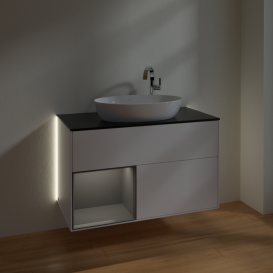 Тумба под раковину Villeroy & Boch Finion 100х50,1 см с подсветкой МДФ белый матовый лак/стекло черное матовое G892GKMT
