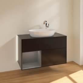 Тумба под раковину Villeroy & Boch Finion 100х50,1 см с подсветкой МДФ черный матовый лак/стекло черное матовое G892GKPD
