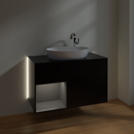 Тумба под раковину Villeroy & Boch Finion 100х50,1 см с подсветкой МДФ черный матовый лак/стекло черное матовое G892GKPD