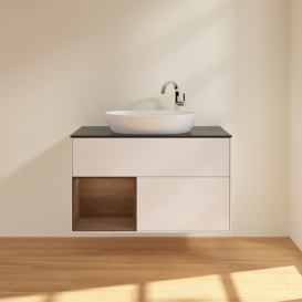 Тумба под раковину Villeroy & Boch Finion 100х50,1 см с подсветкой МДФ глянцевый белый лак/стекло черное матовое G892GNGF