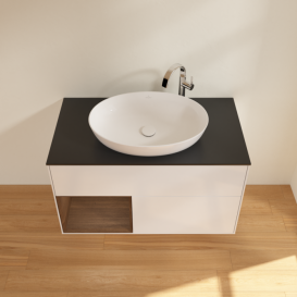 Тумба под раковину Villeroy & Boch Finion 100х50,1 см с подсветкой МДФ глянцевый белый лак/стекло черное матовое G892GNGF