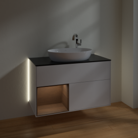 Тумба под раковину Villeroy & Boch Finion 100х50,1 см с подсветкой МДФ глянцевый белый лак/стекло черное матовое G892GNGF