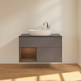 Тумба под раковину Villeroy & Boch Finion 100х50,1 см с подсветкой МДФ антрацит матовый лак/стекло черное матовое G892GNGK