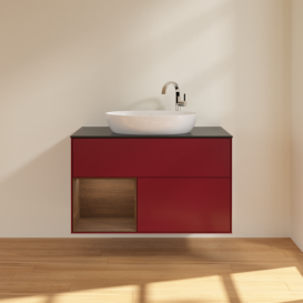 Тумба под раковину Villeroy & Boch Finion 100х50,1 см с подсветкой МДФ пион матовый лак/стекло черное матовое G892GNHB