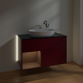 Тумба под раковину Villeroy & Boch Finion 100х50,1 см с подсветкой МДФ пион матовый лак/стекло черное матовое G892GNHB