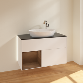 Тумба под раковину Villeroy & Boch Finion 100х50,1 см с подсветкой МДФ белый матовый лак/стекло черное матовое G892GNMT