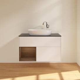 Тумба под раковину Villeroy & Boch Finion 100х50,1 см с подсветкой МДФ белый матовый лак/стекло черное матовое G892GNMT