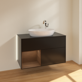 Тумба под раковину Villeroy & Boch Finion 100х50,1 см с подсветкой МДФ черный матовый лак/стекло черное матовое G892GNPD