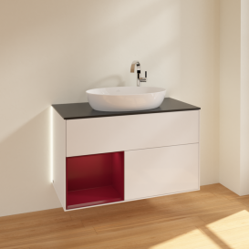 Тумба под раковину Villeroy & Boch Finion 100х50,1 см с подсветкой МДФ глянцевый белый лак/стекло черное матовое G892HBGF