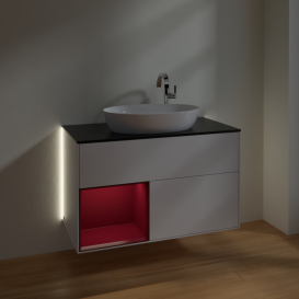 Тумба под раковину Villeroy & Boch Finion 100х50,1 см с подсветкой МДФ глянцевый белый лак/стекло черное матовое G892HBGF