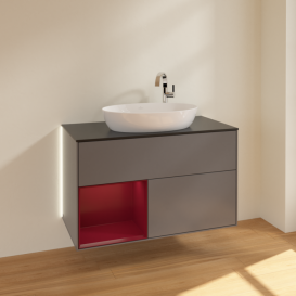 Тумба под раковину Villeroy & Boch Finion 100х50,1 см с подсветкой МДФ антрацит матовый лак/стекло черное матовое G892HBGK