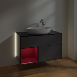 Тумба под раковину Villeroy & Boch Finion 100х50,1 см с подсветкой МДФ антрацит матовый лак/стекло черное матовое G892HBGK