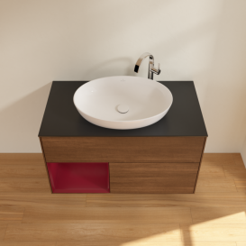 Тумба под раковину Villeroy & Boch Finion 100х50,1 см с подсветкой МДФ шпон грецкого ореха/стекло черное матовое G892HBGN