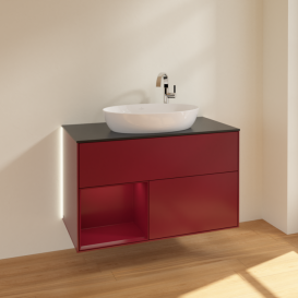 Тумба под раковину Villeroy & Boch Finion 100х50,1 см с подсветкой МДФ пион матовый лак/стекло черное матовое G892HBHB