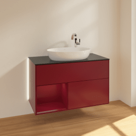 Тумба под раковину Villeroy & Boch Finion 100х50,1 см с подсветкой МДФ пион матовый лак/стекло черное матовое G892HBHB