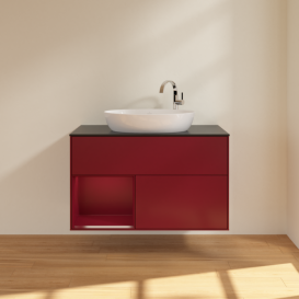 Тумба под раковину Villeroy & Boch Finion 100х50,1 см с подсветкой МДФ пион матовый лак/стекло черное матовое G892HBHB