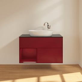 Тумба под раковину Villeroy & Boch Finion 100х50,1 см с подсветкой МДФ пион матовый лак/стекло черное матовое G892HBHB