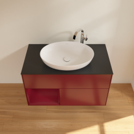 Тумба под раковину Villeroy & Boch Finion 100х50,1 см с подсветкой МДФ пион матовый лак/стекло черное матовое G892HBHB