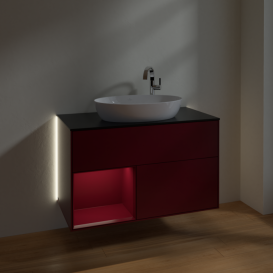 Тумба под раковину Villeroy & Boch Finion 100х50,1 см с подсветкой МДФ пион матовый лак/стекло черное матовое G892HBHB