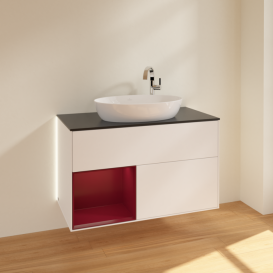 Тумба под раковину Villeroy & Boch Finion 100х50,1 см с подсветкой МДФ белый матовый лак/стекло черное матовое G892HBMT