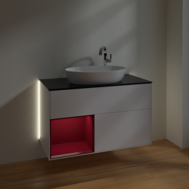 Тумба под раковину Villeroy & Boch Finion 100х50,1 см с подсветкой МДФ белый матовый лак/стекло черное матовое G892HBMT