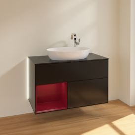 Тумба под раковину Villeroy & Boch Finion 100х50,1 см с подсветкой МДФ черный матовый лак/стекло черное матовое G892HBPD