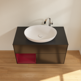 Тумба под раковину Villeroy & Boch Finion 100х50,1 см с подсветкой МДФ черный матовый лак/стекло черное матовое G892HBPD