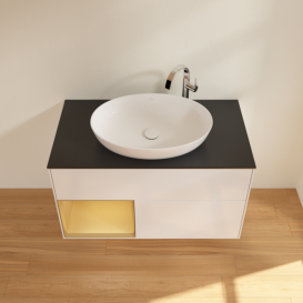 Тумба под раковину Villeroy & Boch Finion 100х50,1 см с подсветкой МДФ глянцевый белый лак/стекло черное матовое G892HFGF