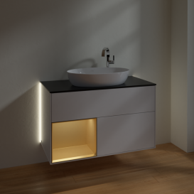 Тумба под раковину Villeroy & Boch Finion 100х50,1 см с подсветкой МДФ глянцевый белый лак/стекло черное матовое G892HFGF