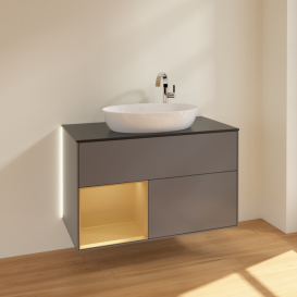 Тумба под раковину Villeroy & Boch Finion 100х50,1 см с подсветкой МДФ антрацит матовый лак/стекло черное матовое G892HFGK