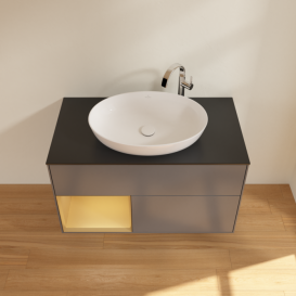 Тумба под раковину Villeroy & Boch Finion 100х50,1 см с подсветкой МДФ антрацит матовый лак/стекло черное матовое G892HFGK