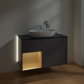 Тумба под раковину Villeroy & Boch Finion 100х50,1 см с подсветкой МДФ антрацит матовый лак/стекло черное матовое G892HFGK