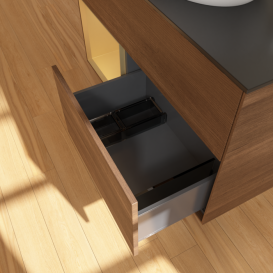 Тумба под раковину Villeroy & Boch Finion 100х50,1 см с подсветкой МДФ шпон грецкого ореха/стекло черное матовое G892HFGN