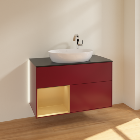 Тумба под раковину Villeroy & Boch Finion 100х50,1 см с подсветкой МДФ пион матовый лак/стекло черное матовое G892HFHB