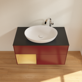 Тумба под раковину Villeroy & Boch Finion 100х50,1 см с подсветкой МДФ пион матовый лак/стекло черное матовое G892HFHB