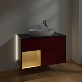 Тумба под раковину Villeroy & Boch Finion 100х50,1 см с подсветкой МДФ пион матовый лак/стекло черное матовое G892HFHB