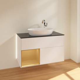 Тумба под раковину Villeroy & Boch Finion 100х50,1 см с подсветкой МДФ белый матовый лак/стекло черное матовое G892HFMT