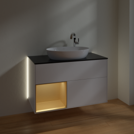 Тумба под раковину Villeroy & Boch Finion 100х50,1 см с подсветкой МДФ белый матовый лак/стекло черное матовое G892HFMT