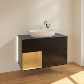 Тумба под раковину Villeroy & Boch Finion 100х50,1 см с подсветкой МДФ черный матовый лак/стекло черное матовое G892HFPD