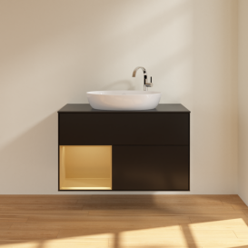 Тумба под раковину Villeroy & Boch Finion 100х50,1 см с подсветкой МДФ черный матовый лак/стекло черное матовое G892HFPD